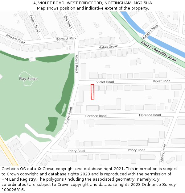 4, VIOLET ROAD, WEST BRIDGFORD, NOTTINGHAM, NG2 5HA: Location map and indicative extent of plot