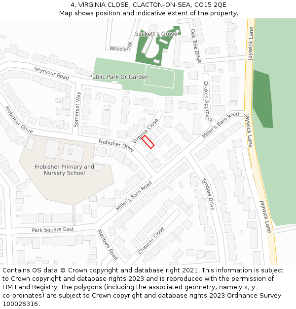 4, VIRGINIA CLOSE, CLACTON-ON-SEA, CO15 2QE: Location map and indicative extent of plot