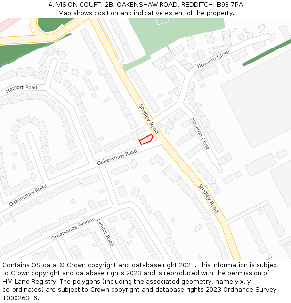 4, VISION COURT, 2B, OAKENSHAW ROAD, REDDITCH, B98 7PA: Location map and indicative extent of plot