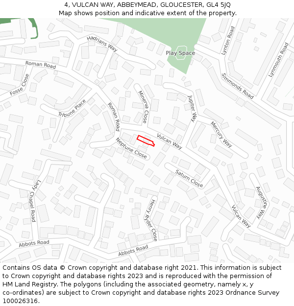 4, VULCAN WAY, ABBEYMEAD, GLOUCESTER, GL4 5JQ: Location map and indicative extent of plot