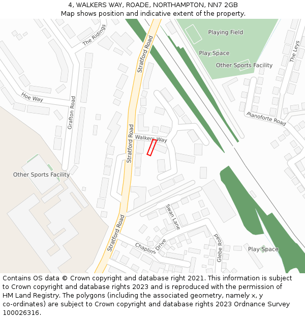 4, WALKERS WAY, ROADE, NORTHAMPTON, NN7 2GB: Location map and indicative extent of plot