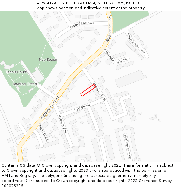 4, WALLACE STREET, GOTHAM, NOTTINGHAM, NG11 0HJ: Location map and indicative extent of plot