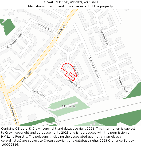 4, WALLIS DRIVE, WIDNES, WA8 9NH: Location map and indicative extent of plot