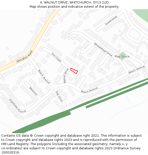 4, WALNUT DRIVE, WHITCHURCH, SY13 1UD: Location map and indicative extent of plot