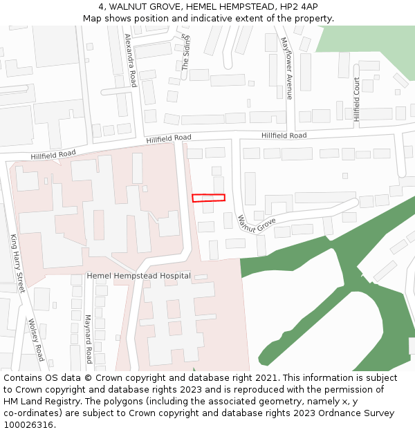 4, WALNUT GROVE, HEMEL HEMPSTEAD, HP2 4AP: Location map and indicative extent of plot