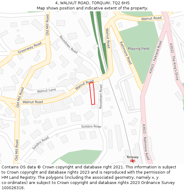 4, WALNUT ROAD, TORQUAY, TQ2 6HS: Location map and indicative extent of plot