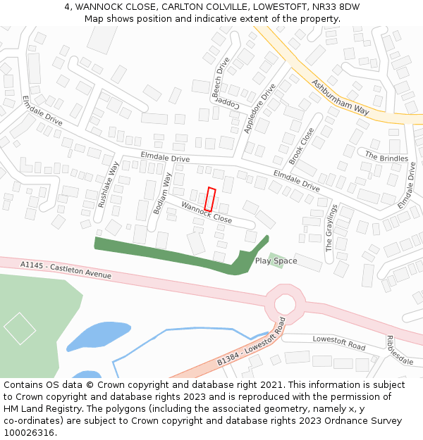 4, WANNOCK CLOSE, CARLTON COLVILLE, LOWESTOFT, NR33 8DW: Location map and indicative extent of plot