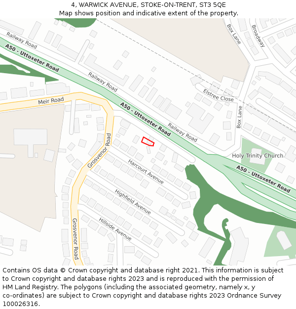 4, WARWICK AVENUE, STOKE-ON-TRENT, ST3 5QE: Location map and indicative extent of plot