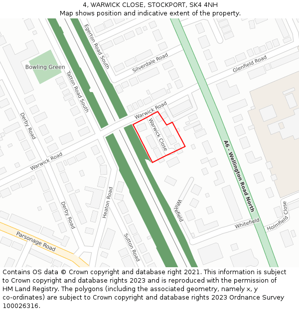 4, WARWICK CLOSE, STOCKPORT, SK4 4NH: Location map and indicative extent of plot
