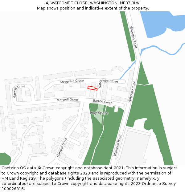4, WATCOMBE CLOSE, WASHINGTON, NE37 3LW: Location map and indicative extent of plot