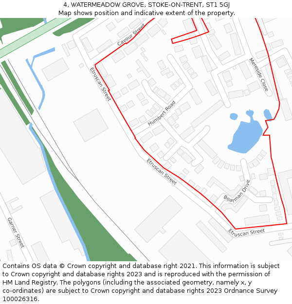 4, WATERMEADOW GROVE, STOKE-ON-TRENT, ST1 5GJ: Location map and indicative extent of plot