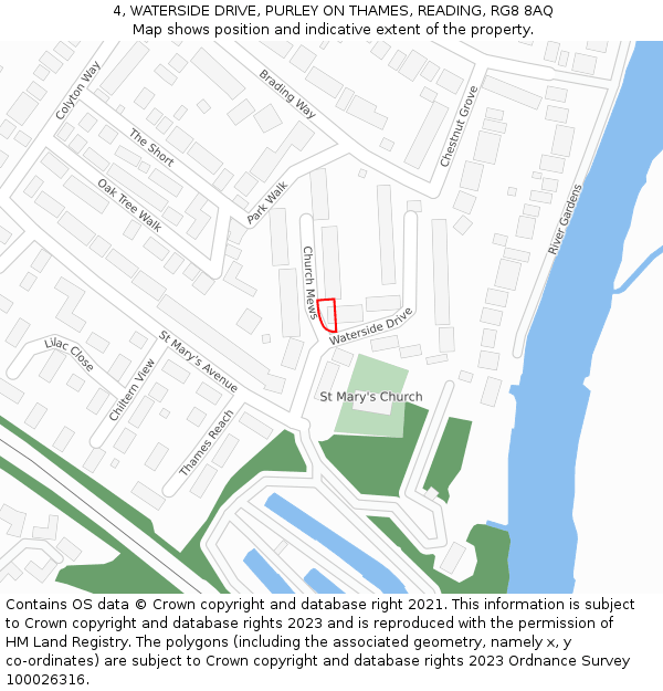 4, WATERSIDE DRIVE, PURLEY ON THAMES, READING, RG8 8AQ: Location map and indicative extent of plot