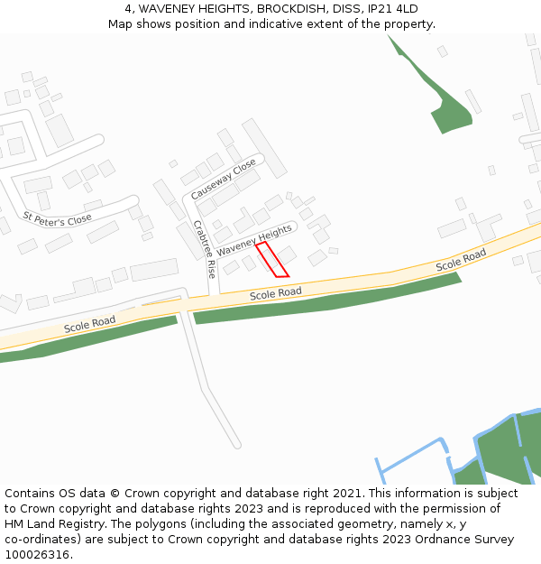 4, WAVENEY HEIGHTS, BROCKDISH, DISS, IP21 4LD: Location map and indicative extent of plot