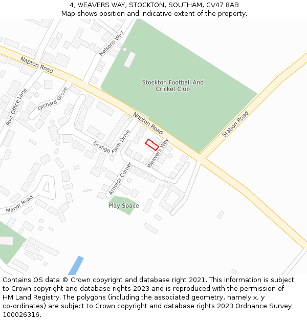 4, WEAVERS WAY, STOCKTON, SOUTHAM, CV47 8AB: Location map and indicative extent of plot