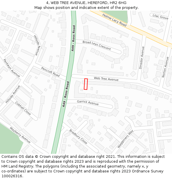 4, WEB TREE AVENUE, HEREFORD, HR2 6HG: Location map and indicative extent of plot