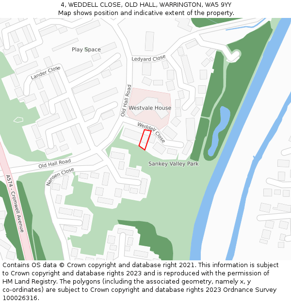 4, WEDDELL CLOSE, OLD HALL, WARRINGTON, WA5 9YY: Location map and indicative extent of plot