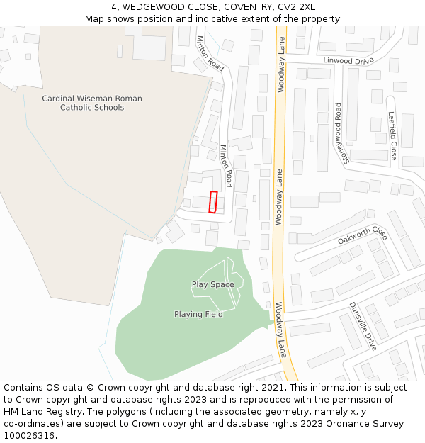 4, WEDGEWOOD CLOSE, COVENTRY, CV2 2XL: Location map and indicative extent of plot