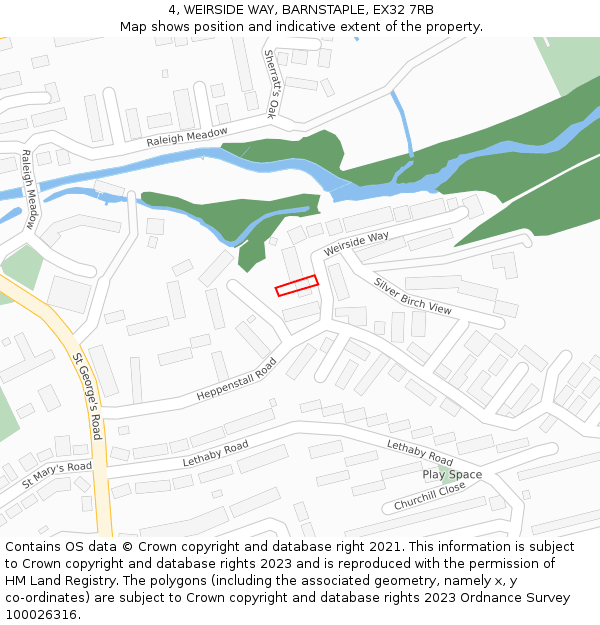 4, WEIRSIDE WAY, BARNSTAPLE, EX32 7RB: Location map and indicative extent of plot