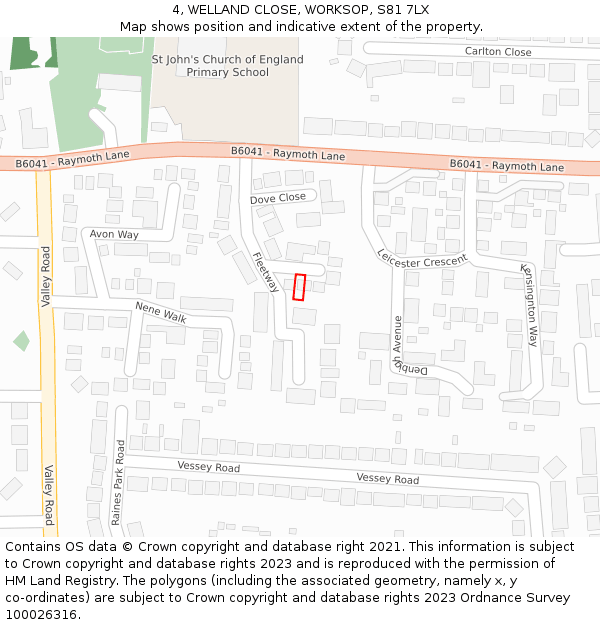 4, WELLAND CLOSE, WORKSOP, S81 7LX: Location map and indicative extent of plot