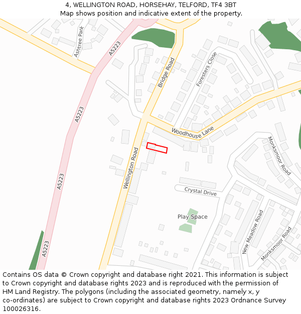 4, WELLINGTON ROAD, HORSEHAY, TELFORD, TF4 3BT: Location map and indicative extent of plot