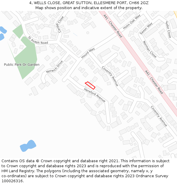 4, WELLS CLOSE, GREAT SUTTON, ELLESMERE PORT, CH66 2GZ: Location map and indicative extent of plot