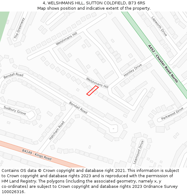 4, WELSHMANS HILL, SUTTON COLDFIELD, B73 6RS: Location map and indicative extent of plot