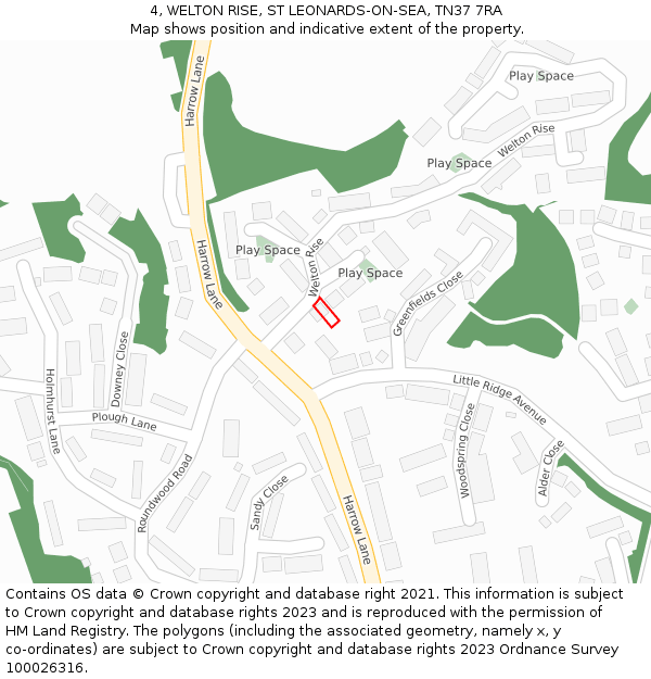 4, WELTON RISE, ST LEONARDS-ON-SEA, TN37 7RA: Location map and indicative extent of plot