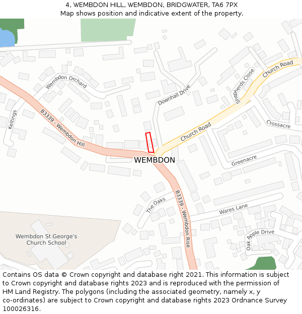 4, WEMBDON HILL, WEMBDON, BRIDGWATER, TA6 7PX: Location map and indicative extent of plot