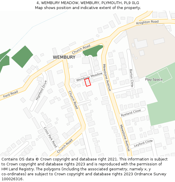 4, WEMBURY MEADOW, WEMBURY, PLYMOUTH, PL9 0LG: Location map and indicative extent of plot