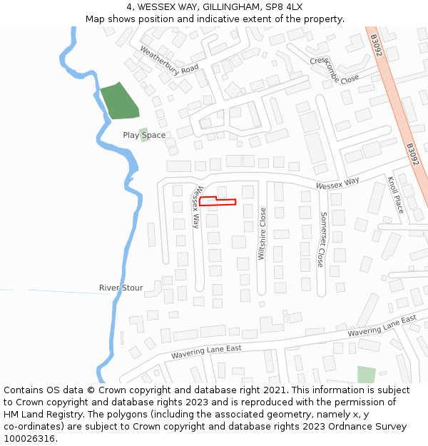 4, WESSEX WAY, GILLINGHAM, SP8 4LX: Location map and indicative extent of plot