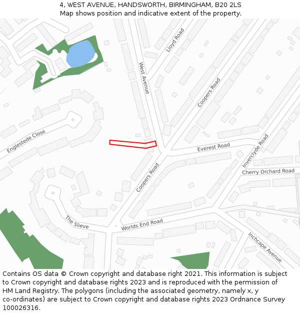 4, WEST AVENUE, HANDSWORTH, BIRMINGHAM, B20 2LS: Location map and indicative extent of plot