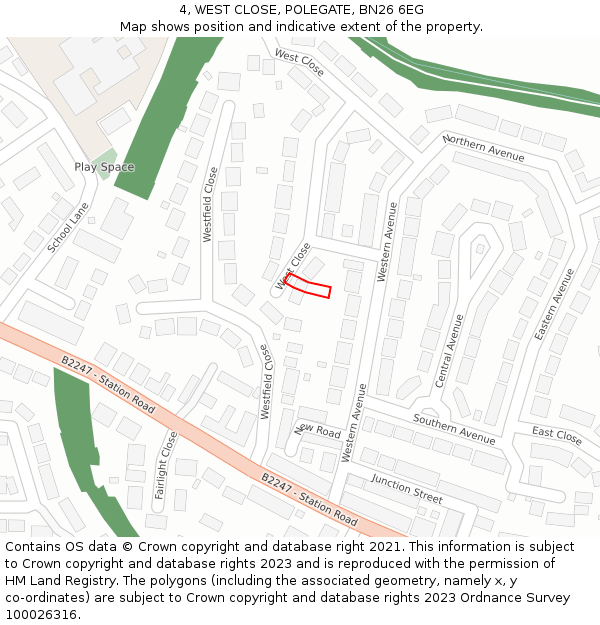 4, WEST CLOSE, POLEGATE, BN26 6EG: Location map and indicative extent of plot