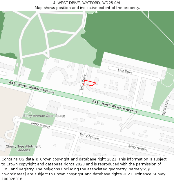 4, WEST DRIVE, WATFORD, WD25 0AL: Location map and indicative extent of plot