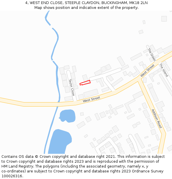 4, WEST END CLOSE, STEEPLE CLAYDON, BUCKINGHAM, MK18 2LN: Location map and indicative extent of plot