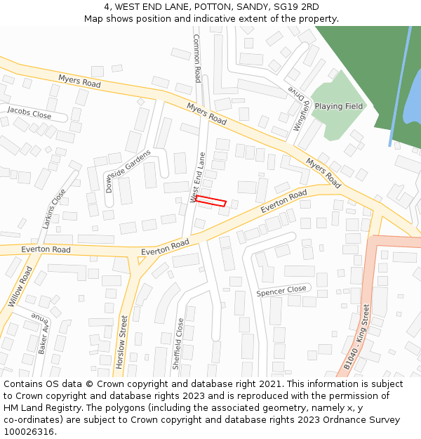 4, WEST END LANE, POTTON, SANDY, SG19 2RD: Location map and indicative extent of plot