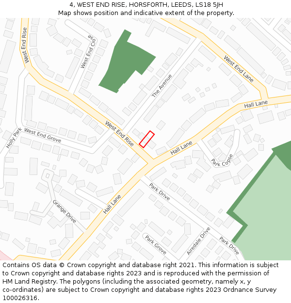 4, WEST END RISE, HORSFORTH, LEEDS, LS18 5JH: Location map and indicative extent of plot