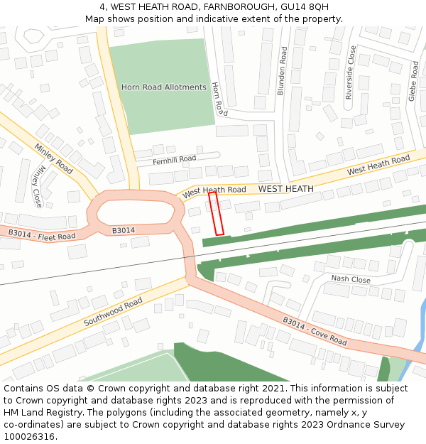 4, WEST HEATH ROAD, FARNBOROUGH, GU14 8QH: Location map and indicative extent of plot