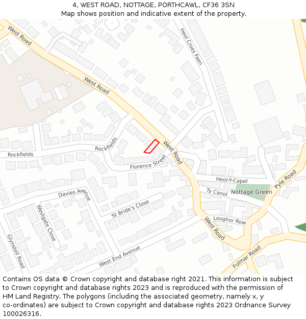 4, WEST ROAD, NOTTAGE, PORTHCAWL, CF36 3SN: Location map and indicative extent of plot