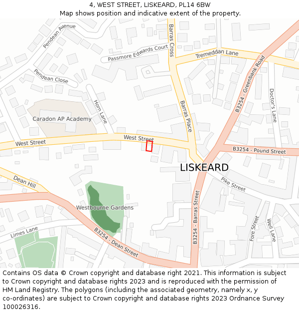 4, WEST STREET, LISKEARD, PL14 6BW: Location map and indicative extent of plot