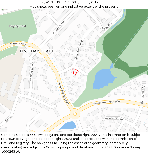 4, WEST TISTED CLOSE, FLEET, GU51 1EF: Location map and indicative extent of plot