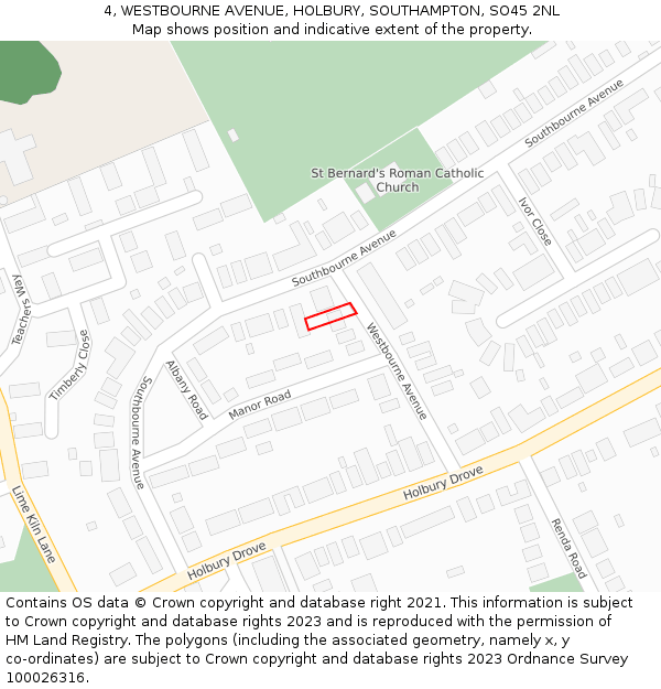 4, WESTBOURNE AVENUE, HOLBURY, SOUTHAMPTON, SO45 2NL: Location map and indicative extent of plot