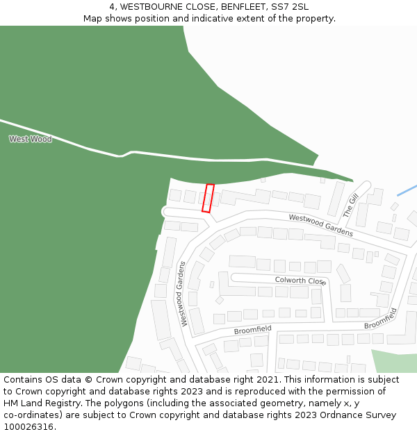 4, WESTBOURNE CLOSE, BENFLEET, SS7 2SL: Location map and indicative extent of plot