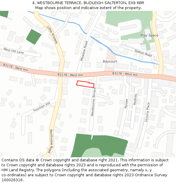 4, WESTBOURNE TERRACE, BUDLEIGH SALTERTON, EX9 6BR: Location map and indicative extent of plot