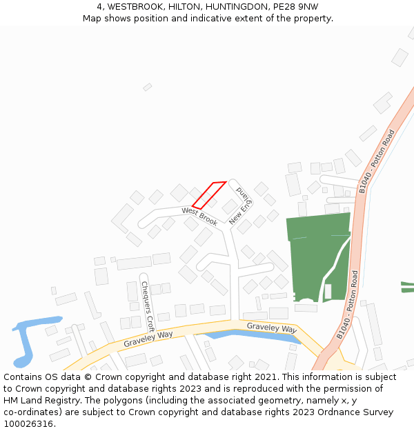 4, WESTBROOK, HILTON, HUNTINGDON, PE28 9NW: Location map and indicative extent of plot