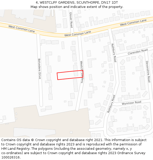 4, WESTCLIFF GARDENS, SCUNTHORPE, DN17 1DT: Location map and indicative extent of plot