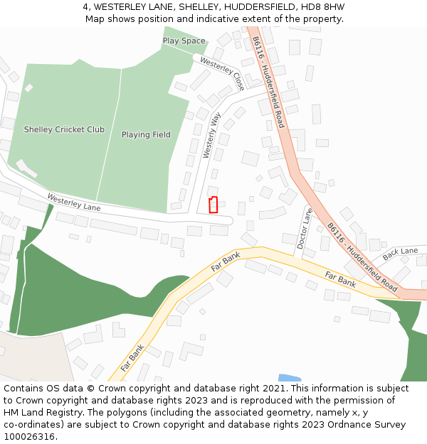 4, WESTERLEY LANE, SHELLEY, HUDDERSFIELD, HD8 8HW: Location map and indicative extent of plot