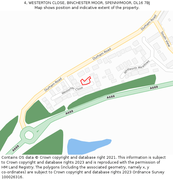 4, WESTERTON CLOSE, BINCHESTER MOOR, SPENNYMOOR, DL16 7BJ: Location map and indicative extent of plot