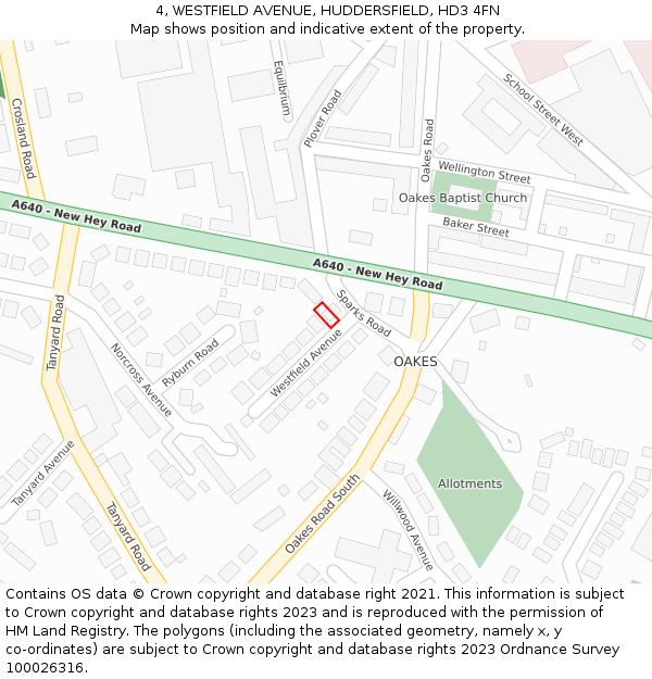 4, WESTFIELD AVENUE, HUDDERSFIELD, HD3 4FN: Location map and indicative extent of plot