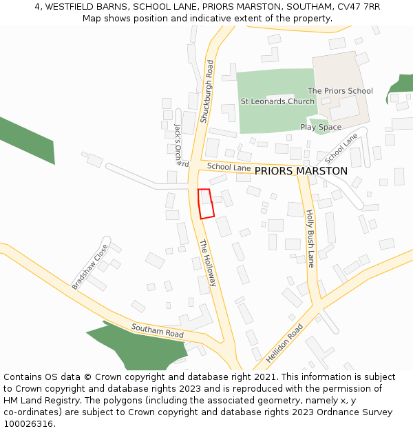 4, WESTFIELD BARNS, SCHOOL LANE, PRIORS MARSTON, SOUTHAM, CV47 7RR: Location map and indicative extent of plot