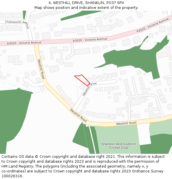 4, WESTHILL DRIVE, SHANKLIN, PO37 6PX: Location map and indicative extent of plot